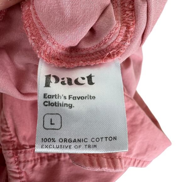 Pact Pink 100% Organic Cotton Sleeveless Collared Shorts Romper Pockets Size L - Picture 8 of 9
